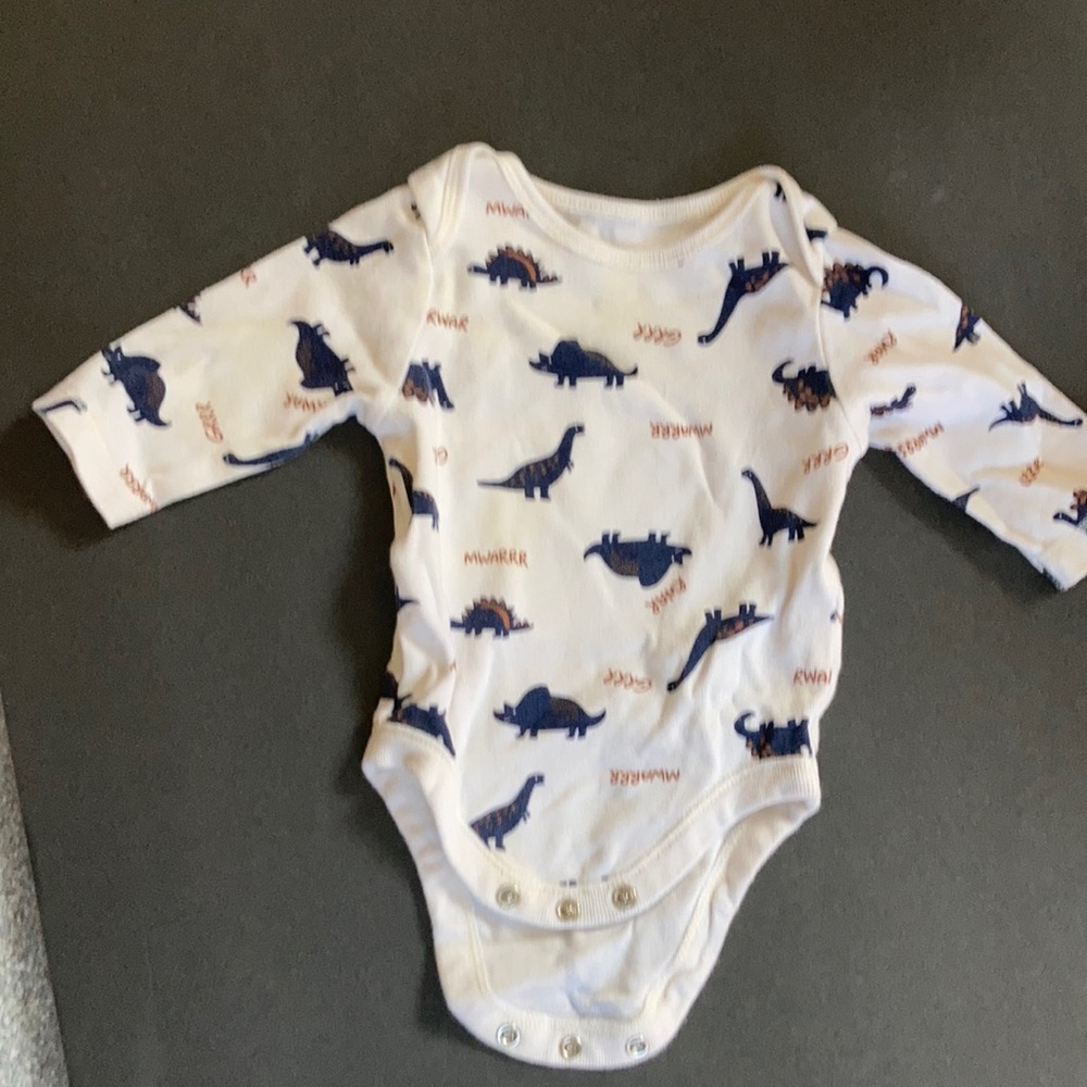 Old Navy One Piece Dinosaur Print Body Suit White Size 0-3 Mo